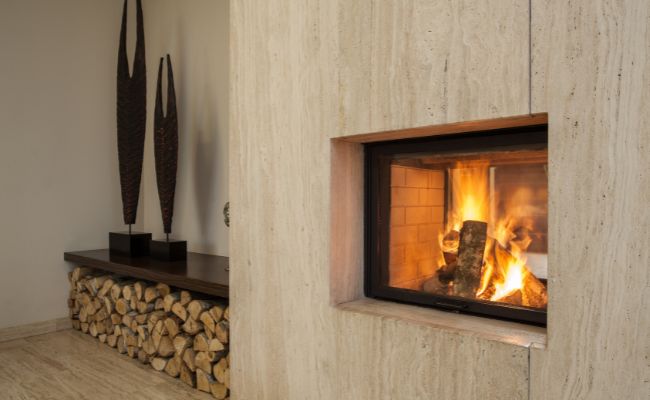 Modern insert wood burning fireplace